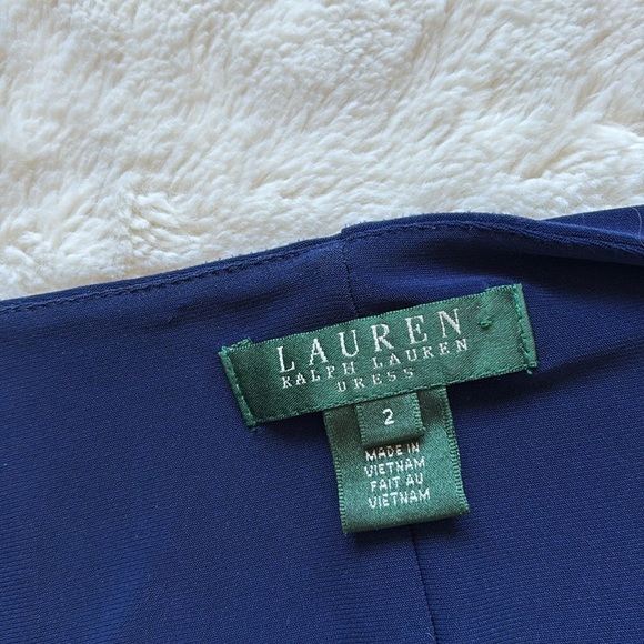 Ralph Lauren Navy Blue Draped Sheath Dress Cap Sleeve Ruched Midi Classic Size 2 - Picture 5 of 9